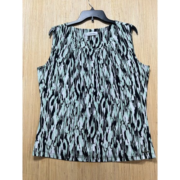 Calvin Klein - Women's Sleeveless Printed Blouse - Black/Mint/White - Small - Picture 1 of 13
